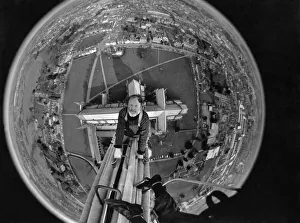Roy Spring steeple jack at the top of Salisbury Cathedral. April 1985 P005208 Roy Spring steeple jack at the top of Salisbury Cathedral. April 1985 P005208