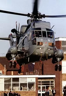 Images Dated 19th November 1997: A Royal Navy Sea King helicopter visits Marden High School in Whitley Bay