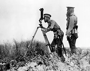 Russian leader Tsar Nicholas II looking through a periscope at the enemy position Russian leader Tsar Nicholas II looking through a periscope at the enemy position