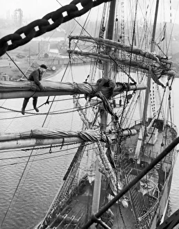 Sailing boat in a British Port during World War Two. 9th February 1940 Sailing boat in a British Port during World War Two. 9th February 1940