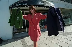 Images Dated 21st September 1998: Sally James TV Presenter September 1998 Holding two different style