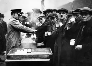Salvation Army handing out free coffee to unemployed men in Manchester Salvation Army handing out free coffee to unemployed men in Manchester