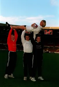 Samantha Janus Actress January 1998 Being held in the air by Mike Catt Duncan Hodge Samantha Janus Actress January 1998 Being held in the air by Mike Catt Duncan Hodge