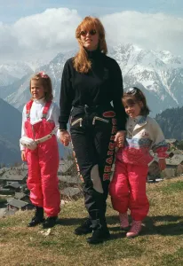 Sarah Ferguson with her children enjoying the Alps. April 1996 Sarah Ferguson with her children enjoying the Alps. April 1996