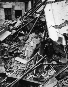Saxony Road, Kensington, Liverpool, bomb damage to rear entrance of working class pub in Saxony Road, Kensington, Liverpool, bomb damage to rear entrance of working class pub in