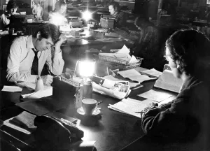The scene in The Journal newsroom during one of the power cuts in 1972 The scene in The Journal newsroom during one of the power cuts in 1972