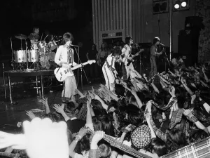 Scottish pop group Bay City Rollers in concert, circa May 1975 Scottish pop group Bay City Rollers in concert, circa May 1975