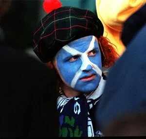 Images Dated 22nd February 1998: Scottish rugby supporter at Murrayfield February 1998