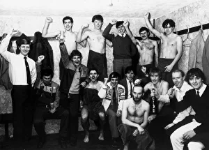 Scunthorpe United dressing room as players & manager Allan Clarke (extreme left Scunthorpe United dressing room as players & manager Allan Clarke (extreme left