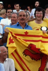Sean Connery with Scotland football supporters at the World Cup in Spain. June 1982 Sean Connery with Scotland football supporters at the World Cup in Spain. June 1982