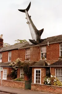 The shark sculpture on a surburban Oxford street June 1992 The shark sculpture on a surburban Oxford street June 1992