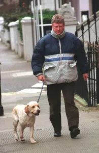 Shaun Scott actor walks his dog in Kensington February 1999 Shaun Scott actor walks his dog in Kensington February 1999