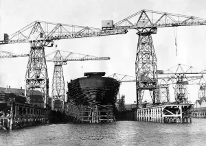 A ship being built at a shipyard along the River Tyne A ship being built at a shipyard along the River Tyne