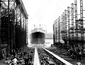 The ship Nepture slides down the slipway at the Nepture Yard of Swan Hunter The ship Nepture slides down the slipway at the Nepture Yard of Swan Hunter