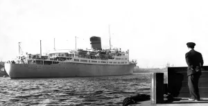 The ship Ocean Monarch (now called Varna) leaves the River Tyne after her refit at The ship Ocean Monarch (now called Varna) leaves the River Tyne after her refit at