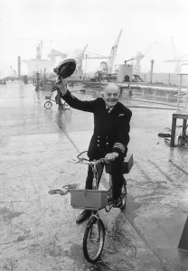 Ships Captain Tom Agnew Captain Agnew with his bike on the deck of the massive Esso Ships Captain Tom Agnew Captain Agnew with his bike on the deck of the massive Esso