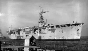 Ships Royal Navy Aircraft Carrier HMS Campania comes in to dock at Portsmouth Ships Royal Navy Aircraft Carrier HMS Campania comes in to dock at Portsmouth