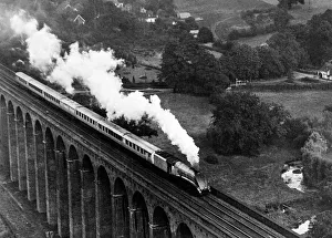 The Silver Jubilee crossing the Welwyn viaduct Railway rail steam train transport The Silver Jubilee crossing the Welwyn viaduct Railway rail steam train transport