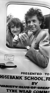 Singer David Essex handed over a Variety Club of Great Britain Sunshine coach to Rosebank Singer David Essex handed over a Variety Club of Great Britain Sunshine coach to Rosebank