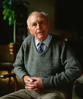 Sir Alec Douglas Home August 1989 Sitting in chair at home pullover checked shirt Sir Alec Douglas Home August 1989 Sitting in chair at home pullover checked shirt
