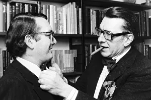 Sir Robin Day Tv Presenter and Broadcaster adjusts the polka dot bow tie of Peter Callan Sir Robin Day Tv Presenter and Broadcaster adjusts the polka dot bow tie of Peter Callan
