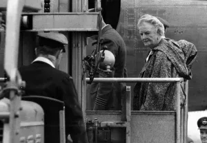 Sir Winston Churchill arrives at London Airport. Lady Churchill photographed aboard Sir Winston Churchill arrives at London Airport. Lady Churchill photographed aboard