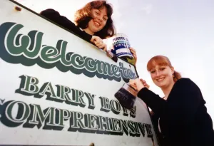 Sixth form pupils Anne-Marie Toms aged 17 and Hannah Wilton aged 18 paint the word Boys Sixth form pupils Anne-Marie Toms aged 17 and Hannah Wilton aged 18 paint the word Boys