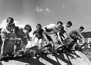 Some skateboard riders prepare for action on the ramp on 17th August 1989 Some skateboard riders prepare for action on the ramp on 17th August 1989