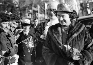 A smiling Her Majesty the Queen leaves the City Hall, Cardiff A smiling Her Majesty the Queen leaves the City Hall, Cardiff