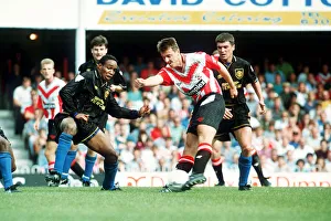 Southampton footballer Matthew Le Tissier on the ball faced by Paul Ince during their Southampton footballer Matthew Le Tissier on the ball faced by Paul Ince during their