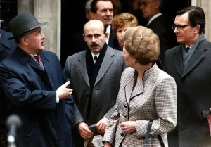 Soviet leader Mikhail Gorbachev with British Prime Minister Margaret Thatcher outside 10 Soviet leader Mikhail Gorbachev with British Prime Minister Margaret Thatcher outside 10