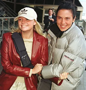 Spice Girls Singers Emma Bunton and Mel C November 1998 leave Heathrow Airport for Spice Girls Singers Emma Bunton and Mel C November 1998 leave Heathrow Airport for