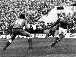 Sport - Rugby - Wales v France - 1982 - Welsh winger Clive Ress tries to swerve past Sport - Rugby - Wales v France - 1982 - Welsh winger Clive Ress tries to swerve past