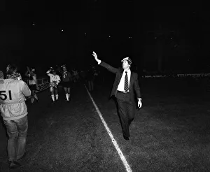 Spurs Manager Keith Burkinshaw walks around Wembley acknowledging the fans with the team Spurs Manager Keith Burkinshaw walks around Wembley acknowledging the fans with the team