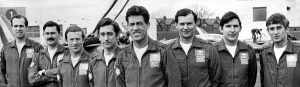 Squadron Leader Dennis Hazell (centre), pictured with his fellow Red Arrows pilots Squadron Leader Dennis Hazell (centre), pictured with his fellow Red Arrows pilots