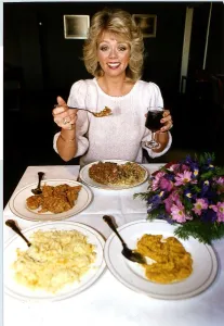 Stacy Dorning Actress eating her favourite meal Indian supplied by Marks Stacy Dorning Actress eating her favourite meal Indian supplied by Marks