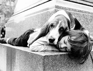 Stephen Durham sleeping with pet Basset hound Sadie. 1972 Stephen Durham sleeping with pet Basset hound Sadie. 1972