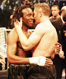Steve Collins celebrates after beating Nigel Benn (L) in the WBO middleweight fight in Steve Collins celebrates after beating Nigel Benn (L) in the WBO middleweight fight in