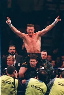 Steve Collins on the shoulders of his corner team after defendinf his WBO super middle Steve Collins on the shoulders of his corner team after defendinf his WBO super middle