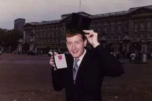 Steve Davis Snooker outside Buckingham Palace holding an award Steve Davis Snooker outside Buckingham Palace holding an award