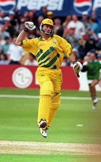 Steve Waugh celebrating June 1999 after his side had beaten South Africa in Steve Waugh celebrating June 1999 after his side had beaten South Africa in