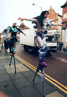 Stiltwalkers Full tilt at the North festival at Chester-le-Street in 1993 Stiltwalkers Full tilt at the North festival at Chester-le-Street in 1993