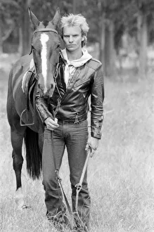 Sting, from the pop/rock group The Police. Pictured here with a horse Sting, from the pop/rock group The Police. Pictured here with a horse