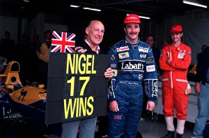 Stirling moss and nigel mansell at 1991 british grand prix - 91/6857 Stirling moss and nigel mansell at 1991 british grand prix - 91/6857