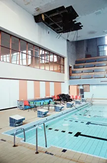 Stockton Baths, Stockton, 14th November 1989. Swimmers had a lucky escape after the roof Stockton Baths, Stockton, 14th November 1989. Swimmers had a lucky escape after the roof