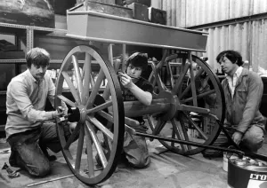 Stockton Preston Hall Museum, 15th July 1983. A trio of job creation workers have Stockton Preston Hall Museum, 15th July 1983. A trio of job creation workers have