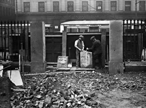Stonemasons at work in Manchester. 15th March 1932 Stonemasons at work in Manchester. 15th March 1932