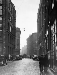 A street scene in Manchester. 20th December 1934 A street scene in Manchester. 20th December 1934