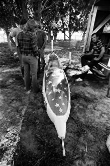 Images Dated 26th August 1974: Stuntman Evel Knievel prepares to jump Snake River Canyon