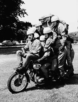 Images Dated 28th June 1971: Stunts Royal Artillery Motorcycle Display team performs Dbase MSI Brochure June